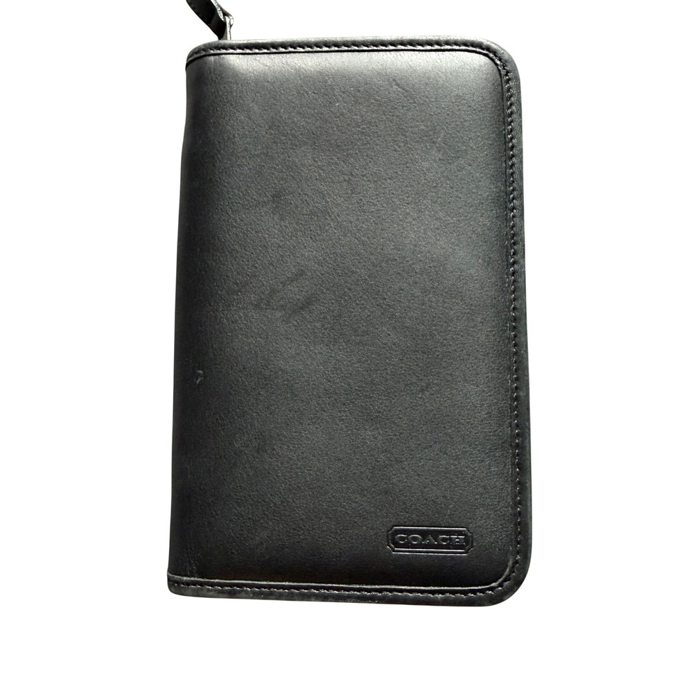 VTG Coach Black Leather Zip Around Travel Wallet Organizer Card Holder Notepad